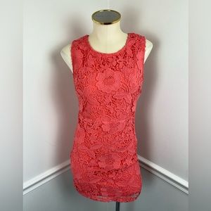 CARAPACE Coral Lace Open Back Dress | Size Medium